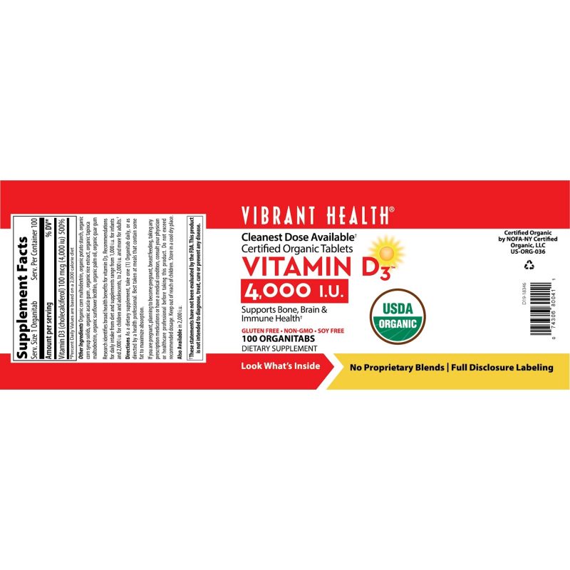 Vitamin D 4000 IU 100 tabs label