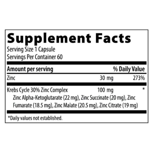 Krebs Zinc 60 vegcaps supplement fact