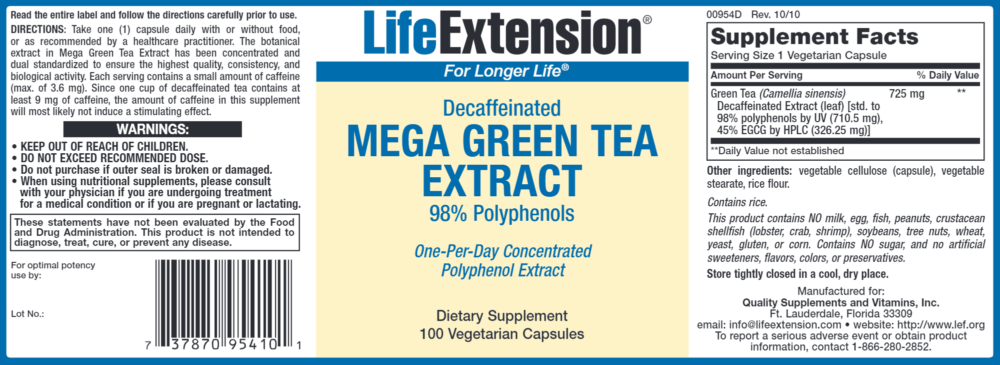 Mega Green Tea Extract 100 vegcaps