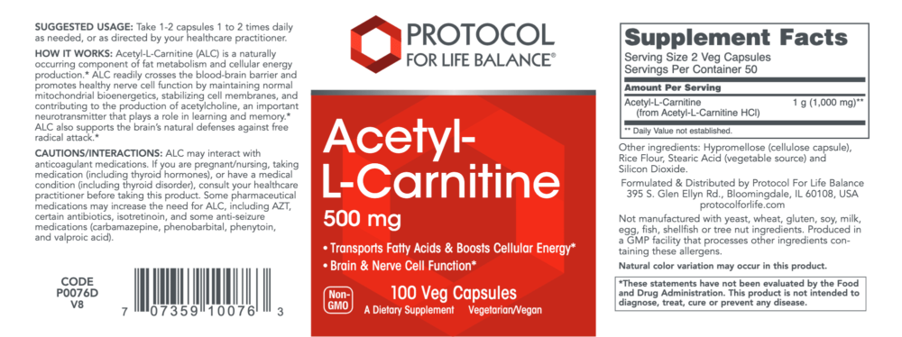 Acetyl-L-Carnitine 500 mg 100 caps