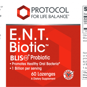 E.N.T. Biotic™ is a probiotic lozenge featuring the naturally occurring microorganism Streptococcus salivarius BLIS K12®.